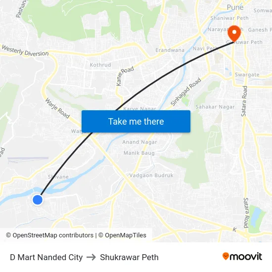 D Mart Nanded City to Shukrawar Peth map