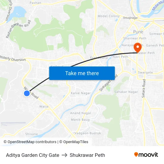 Aditya Garden City Gate to Shukrawar Peth map