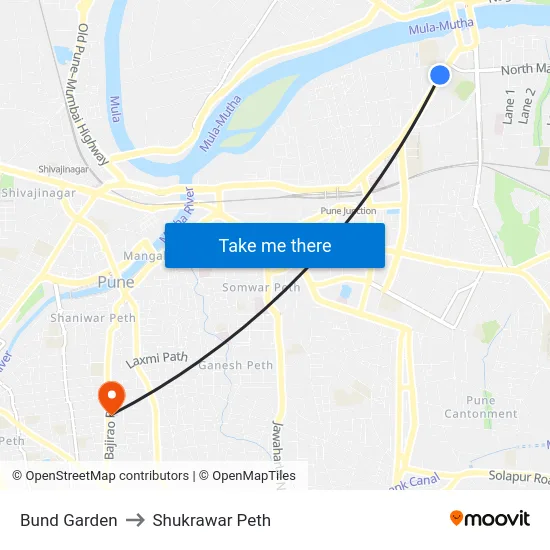 Bund Garden to Shukrawar Peth map