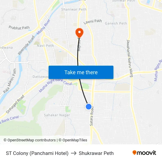 ST Colony (Panchami Hotel) to Shukrawar Peth map