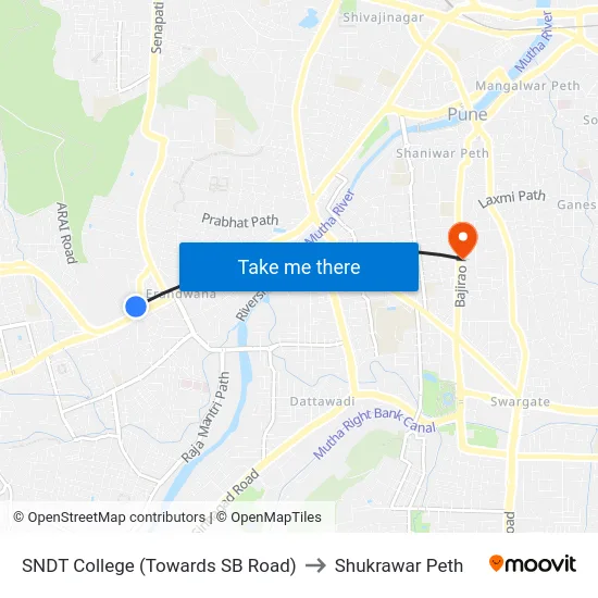 SNDT College (Towards SB Road) to Shukrawar Peth map