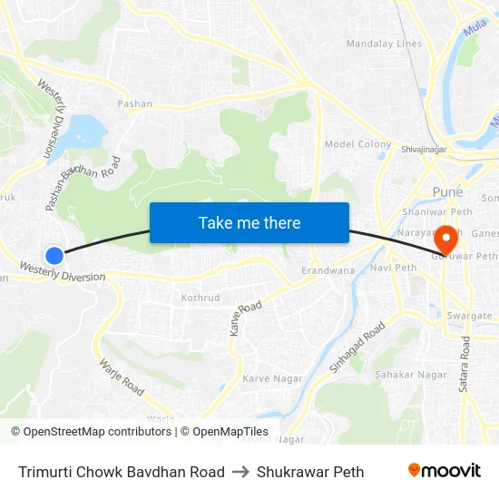 Trimurti Chowk Bavdhan Road to Shukrawar Peth map