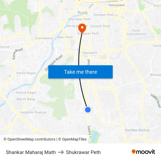 Shankar Maharaj Math to Shukrawar Peth map