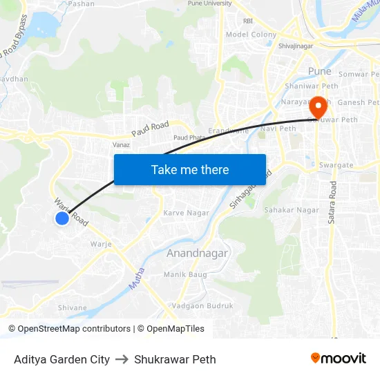 Aditya Garden City to Shukrawar Peth map
