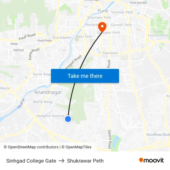 Sinhgad College Gate to Shukrawar Peth map