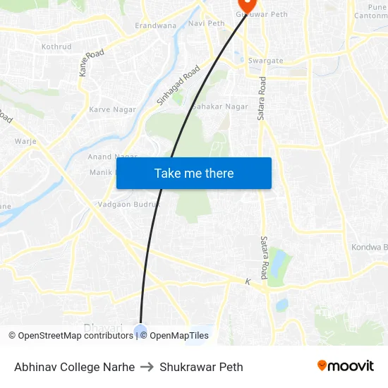 Abhinav College Narhe to Shukrawar Peth map