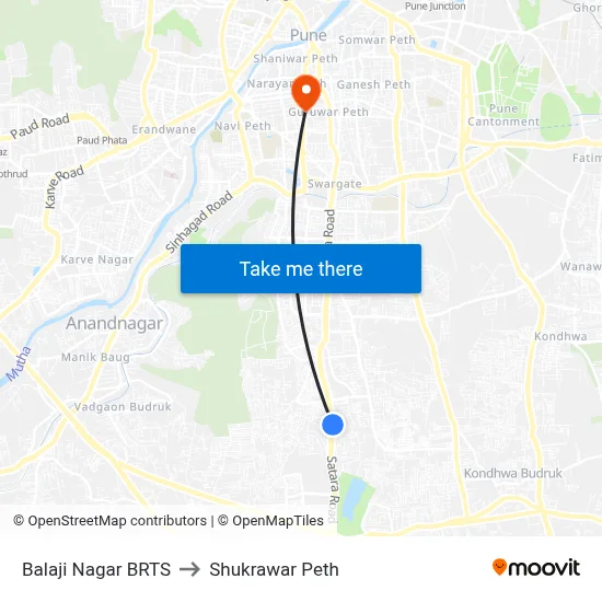 Balaji Nagar BRTS to Shukrawar Peth map