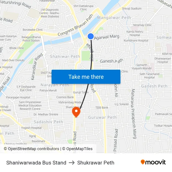 Shaniwarwada Bus Stand to Shukrawar Peth map