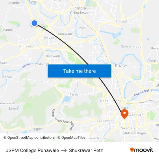 JSPM College Punawale to Shukrawar Peth map