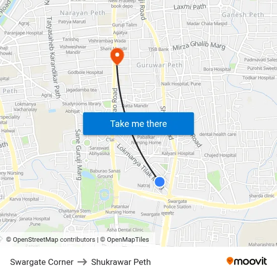 Swargate Corner to Shukrawar Peth map