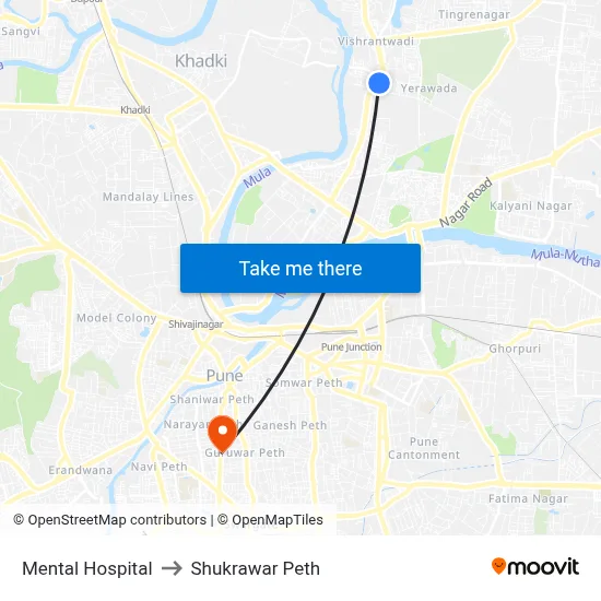 Mental Hospital to Shukrawar Peth map