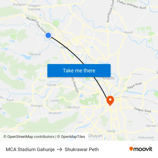 MCA Stadium Gahunje to Shukrawar Peth map