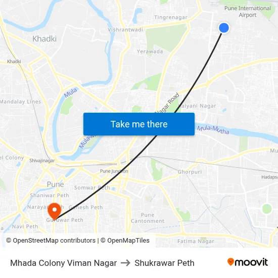 Mhada Colony Viman Nagar to Shukrawar Peth map