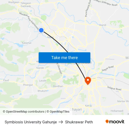 Symbiosis University Gahunje to Shukrawar Peth map
