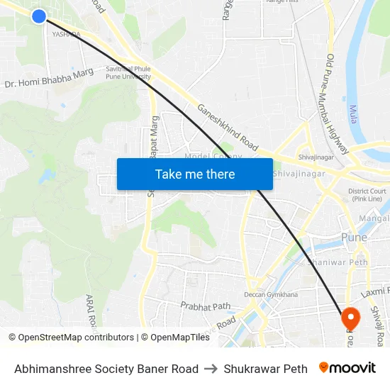 Abhimanshree Society Baner Road to Shukrawar Peth map