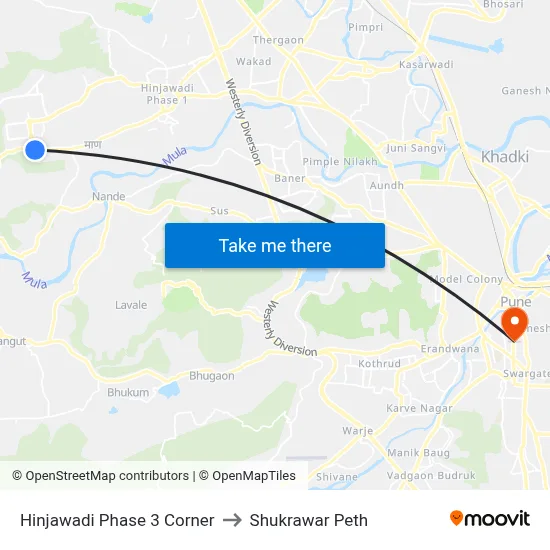 Hinjawadi Phase 3 Corner to Shukrawar Peth map
