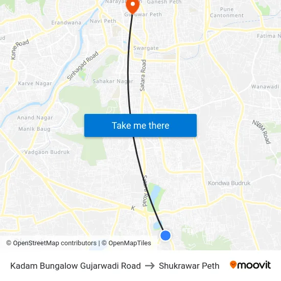 Kadam Bungalow Gujarwadi Road to Shukrawar Peth map