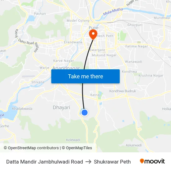 Datta Mandir Jambhulwadi Road to Shukrawar Peth map