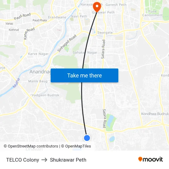 TELCO Colony to Shukrawar Peth map
