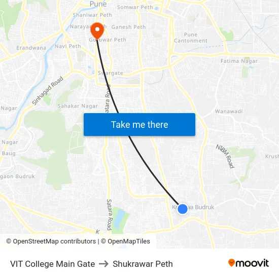 VIT College Main Gate to Shukrawar Peth map