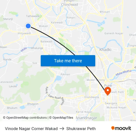 Vinode Nagar Corner Wakad to Shukrawar Peth map