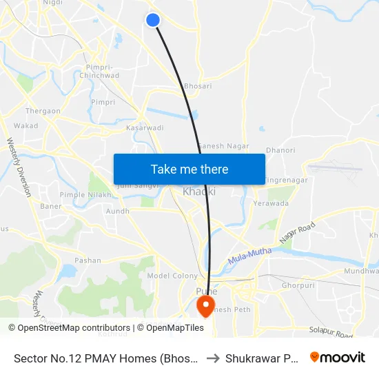 Sector No.12 PMAY Homes (Bhosari) to Shukrawar Peth map