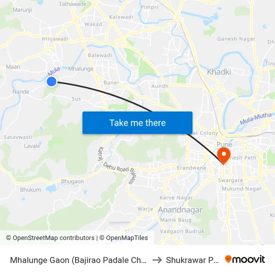 Mhalunge Gaon (Bajirao Padale Chowk) to Shukrawar Peth map