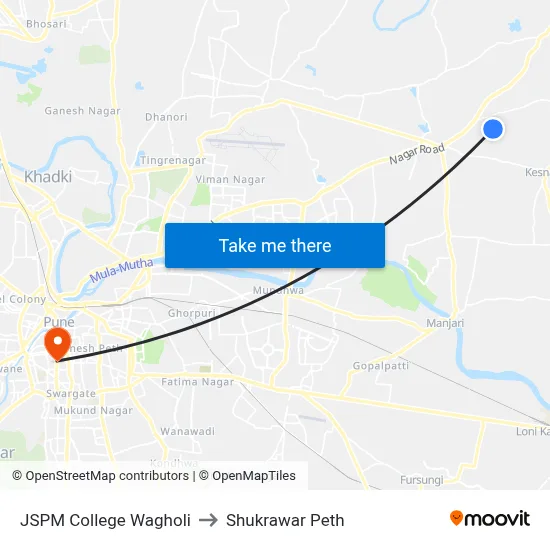 JSPM College Wagholi to Shukrawar Peth map