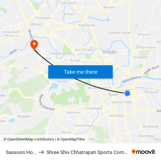 Sassoon Hospital to Shree Shiv Chhatrapati Sports Complex Stadium map