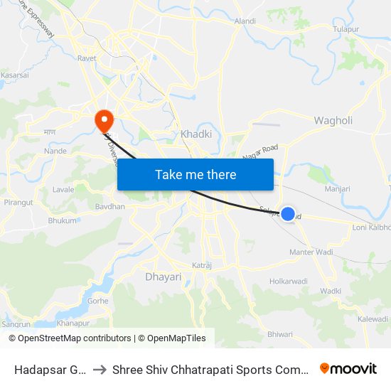 Hadapsar Gadital to Shree Shiv Chhatrapati Sports Complex Stadium map