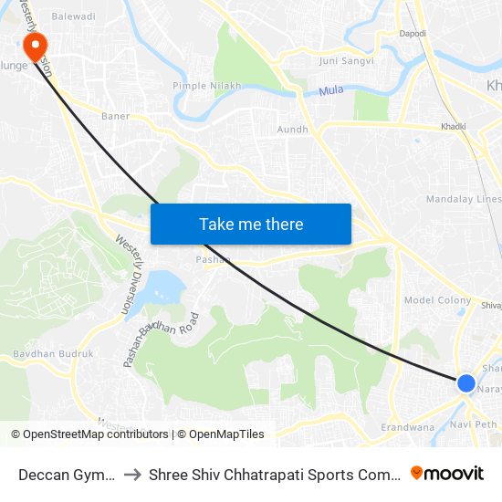 Deccan Gymkhana to Shree Shiv Chhatrapati Sports Complex Stadium map