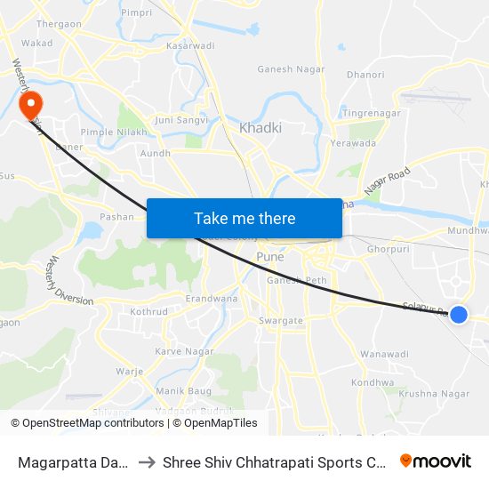 Magarpatta Dawakhana to Shree Shiv Chhatrapati Sports Complex Stadium map