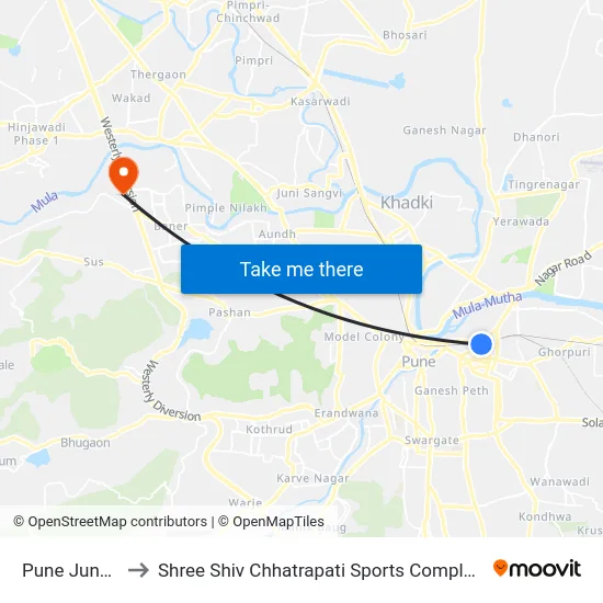 Pune Junction to Shree Shiv Chhatrapati Sports Complex Stadium map