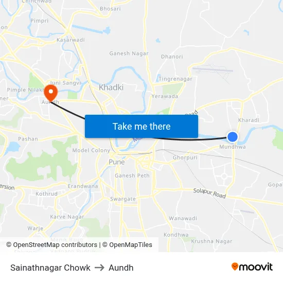 Sainathnagar Chowk to Aundh map