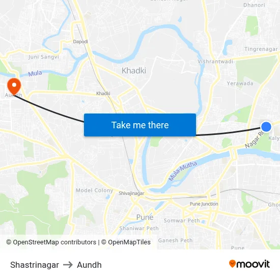 Shastrinagar to Aundh map