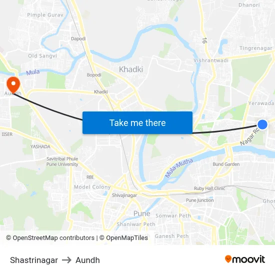 Shastrinagar to Aundh map