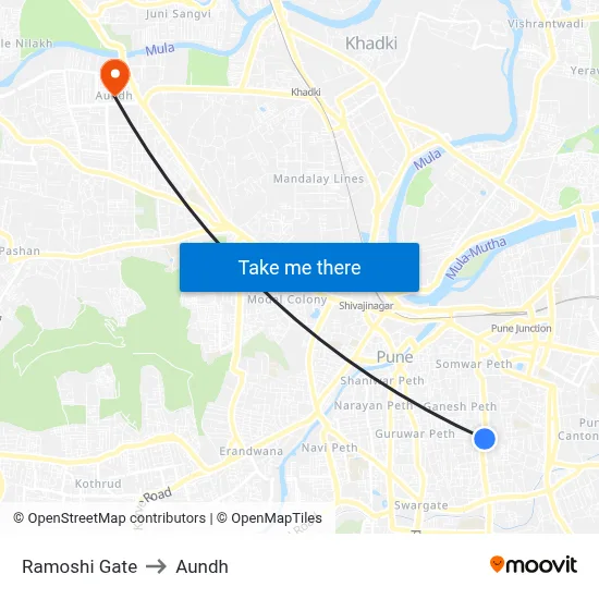 Ramoshi Gate to Aundh map