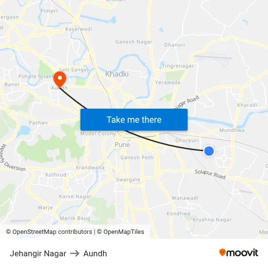 Jehangir Nagar to Aundh map