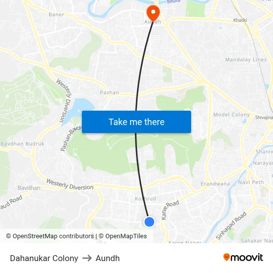 Dahanukar Colony to Aundh map