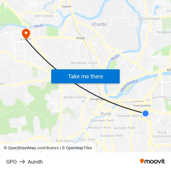 GPO to Aundh map