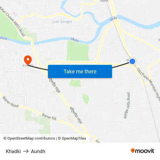 Khadki to Aundh map