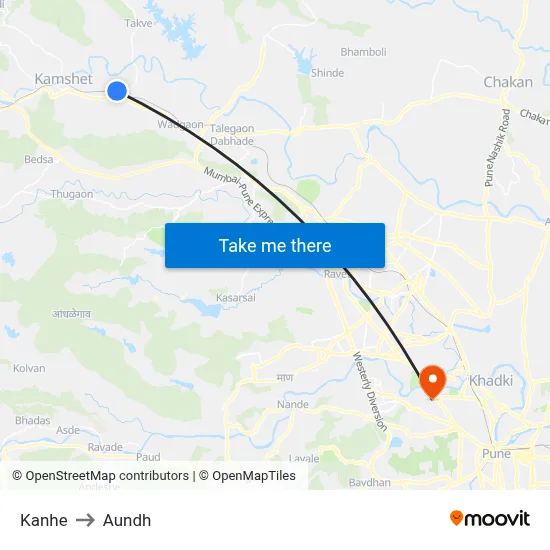 Kanhe to Aundh map