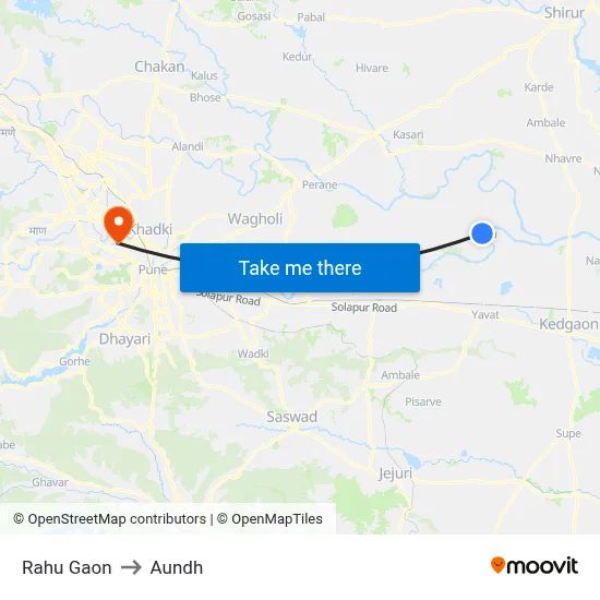 Rahu Gaon to Aundh map
