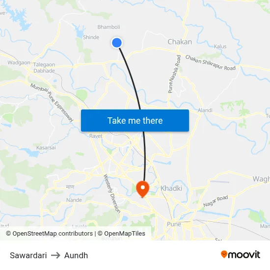 Sawardari to Aundh map