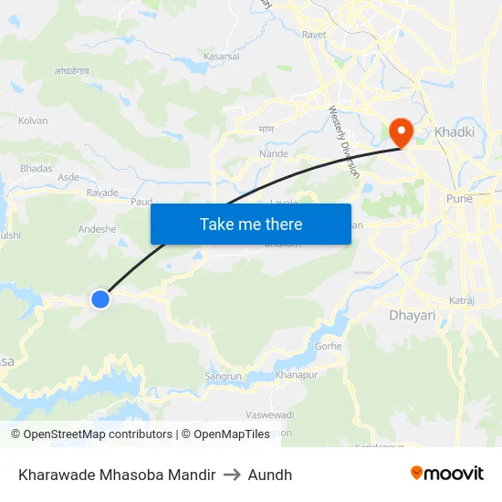 Kharawade Mhasoba Mandir to Aundh map