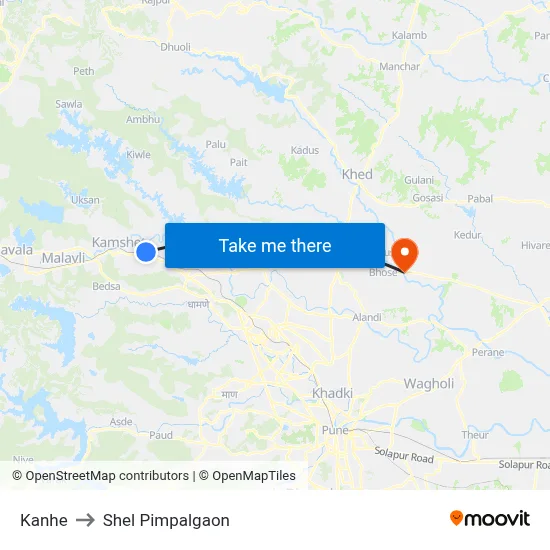 Kanhe to Shel Pimpalgaon map