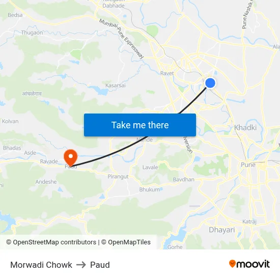 Morwadi Chowk to Paud map