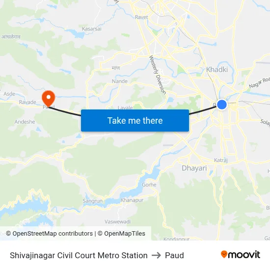 Shivajinagar Civil Court Metro Station to Paud map
