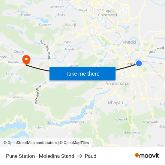 Pune Station - Moledina Stand to Paud map