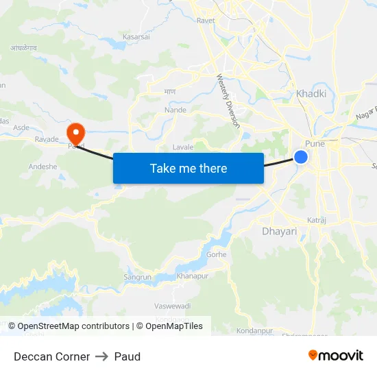 Deccan Corner to Paud map